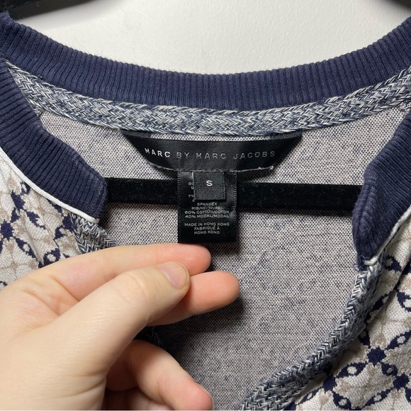 MARC by Marc Jacobs women's navy and white Andrea Jacquard long sleeve sweater S - Picture 4 of 8